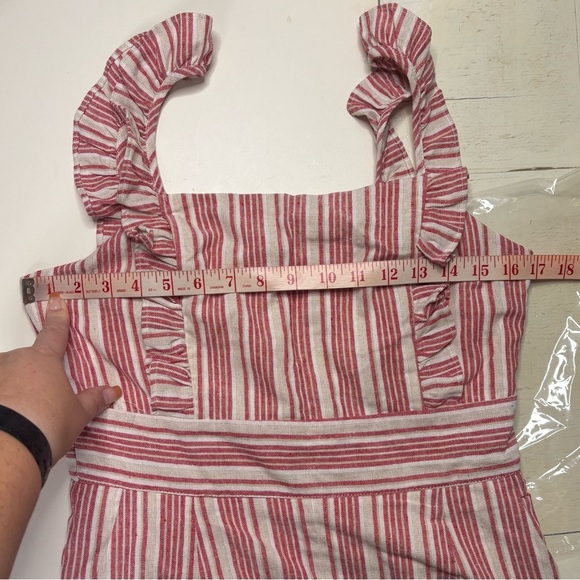 Lulus Linen Cotton White Red Striped Ruffle Culotte Jumpsuit Size Medium Romper - Picture 4 of 8